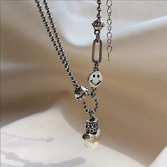 Sterling Silver Happy Face Heart Charm Charm Pendant Necklace - Picture 11 of 11